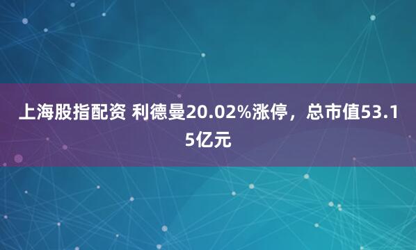 上海股指配资 利德曼20.02%涨停，总市值53.15亿元